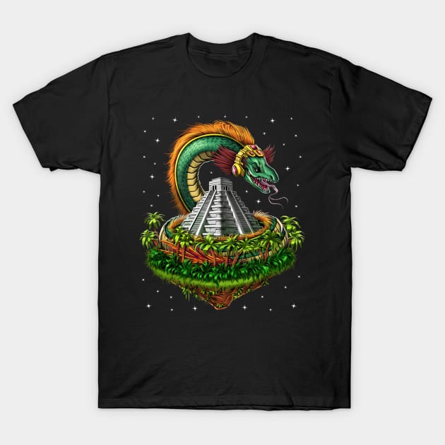 Quetzalcoatl Aztec Feathered Serpent God T-Shirt by underheaven